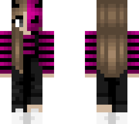 halloween - black and pink - stripes, overall and mask brunette