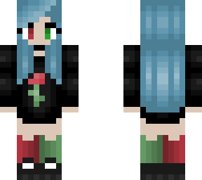 rose outfit - short blue hair - red and green socks
