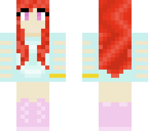 redhead girl with pastel colors baby blue and light pink with jewelry