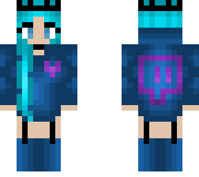 cute blue hair girl in blue twitch hoodie