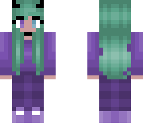 purple outfit- dull light green hair - clout glasses w/ horns