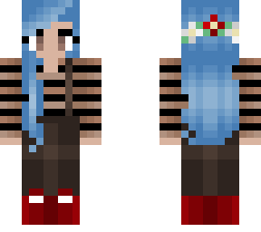 brown fall sweater - blue hair - flower crown and overalls