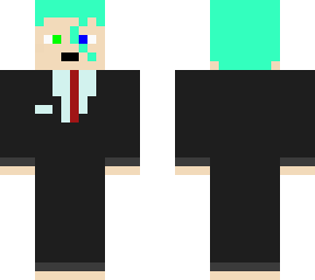 barefoot teal hair colored mafia with heterochromatic eyes.
