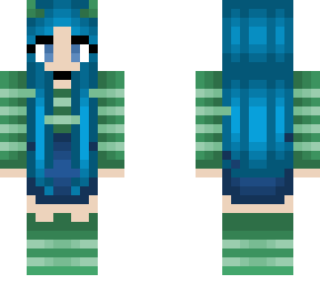 blue and green - green stripe - blue shorts and long hair