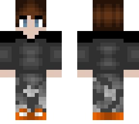 black and gray - gray camo pants - orange shoes