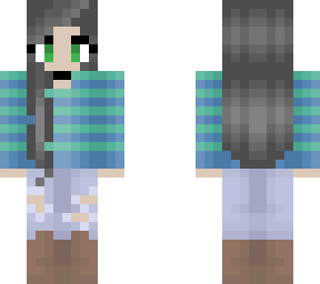 gray hair - green and blue stripe - ripped jeans