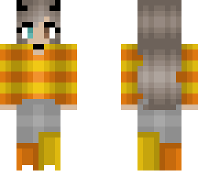 grayish brown hair - yellow and orange stripes - boots