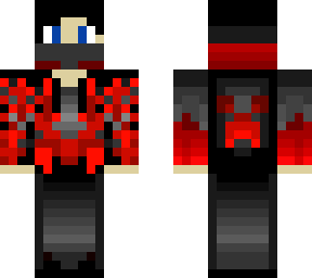 red hoodie with headphones and mask