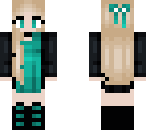 black jacket - cyan dress - blonde - matching glasses