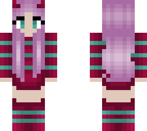 dark magenta and green stripe outfit - pink hair