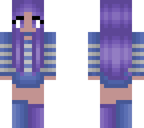 girl - lilac purple hair - blue and gray outfit