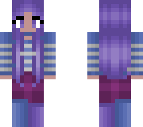 girl - lilac purple hair - blue and gray sweater