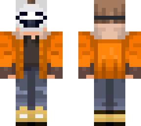 orange shirt +timbs +second mask