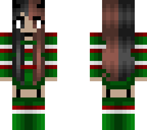 black and brown hair - green outfit w/ white and red stripes