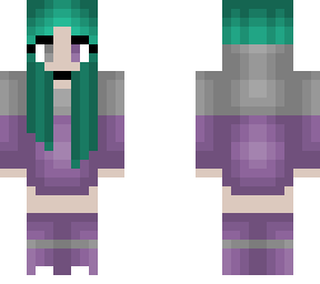 gray and purple hoodie - cyan green hair