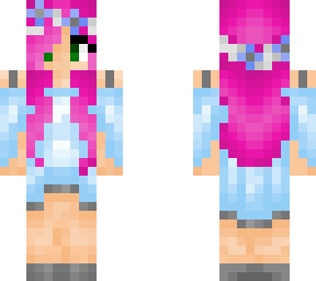 pink hair, blue dress