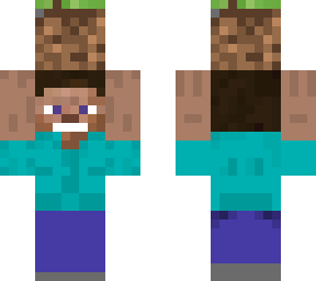 steve holding a grass block / steve soulevant un bloc de terre