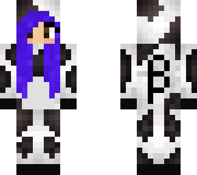 cow onesie, purple hair