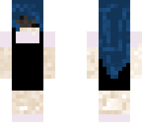 blue haired girl with mask covering her face n overalls
