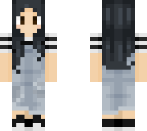 black hair girl in overalls