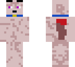 dog with purple eyes and red tipped tail w/ blue collar