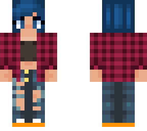 cute blue hair flannel girl
