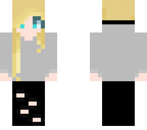 blonde girl with grey hoodie, headphones, black jeans