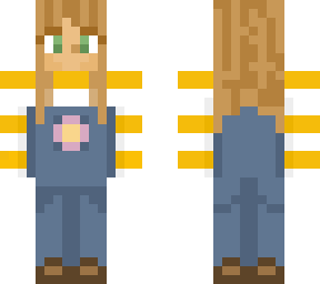 super cute brown hair, green eyed girl in dungarees