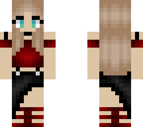 red top - black dress below the waist
