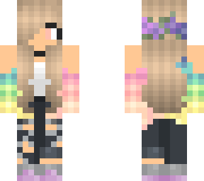 cute rainbow girl with torn/ripped black jeans and bi flag flower headband