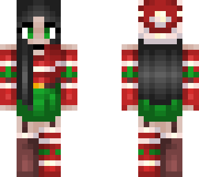 christmas outfit - santa hat, green skirt - black hair