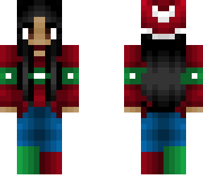 christmas - black hair - hat - green and red