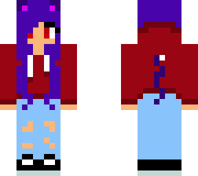 cat girl with blue hair red hoodie
