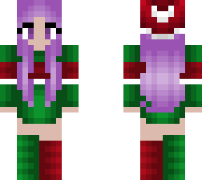 christmas - green with red and white stripe - lilac purple hair