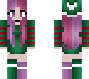 christmas - green with red stripes - pink hair