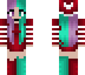 christmas - red and white stripe - cyan and pink hair