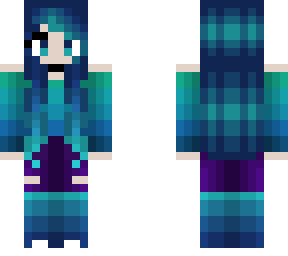 water runic hair - blue green and cyan wave outfit