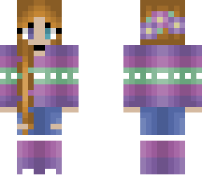 braided orange hair - pink and purple stripe - flower crown