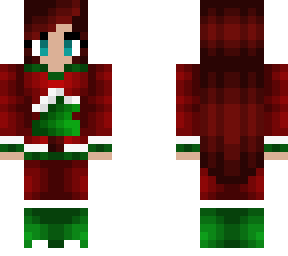 christmas - red sweater w/ snowy pine tree - long brunette hair
