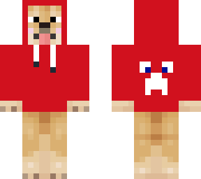 shiba in red hoddie