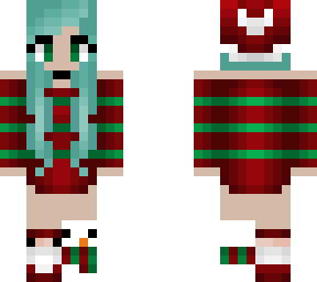 christmas - mint hair - red with green stripe - slippers and hat