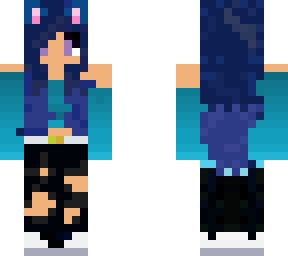 blue and purple cat gal w/ cut-off shirt