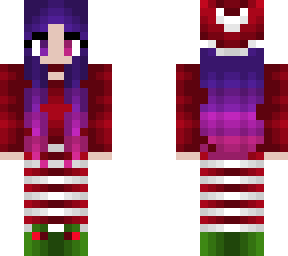 christmas - elf - red on white - purple magenta and pink hair mix - hat