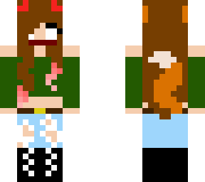 wolf/demon girl with brown hair green top and herobrine eyes