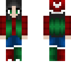 christmas - flannel shirt - green and black hair - matching boots w/ hat