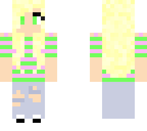blonde pink/green striped shirt girl