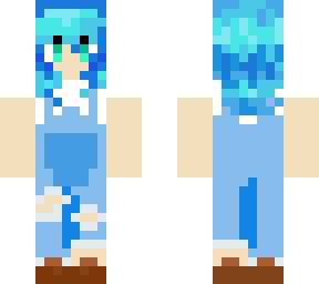 girl with blue hair and overalls