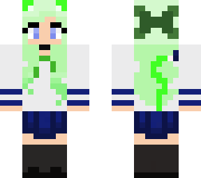 green neko school girl