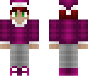 christmas - pink flannel sweater - pink hat and red hair