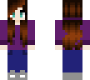girl with brown hair, blue eyes, purple shirt